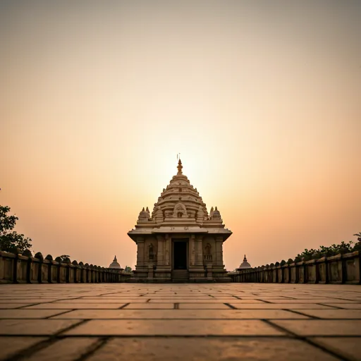 A serene image of a temple in Mayapur, India, representing the spiritual origins of the materials.